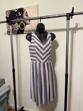 Antonio Melani Linen Stripe Pleated Dress